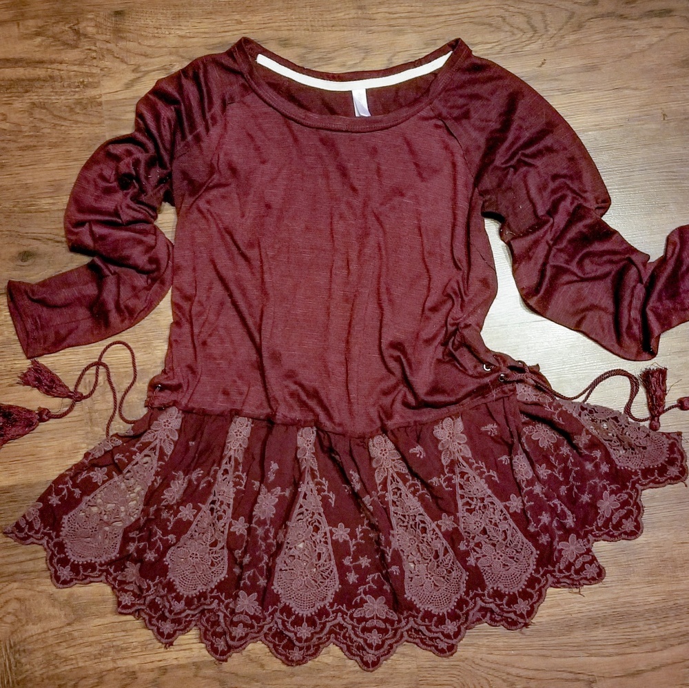 Burgundy lace long sleeve shirt